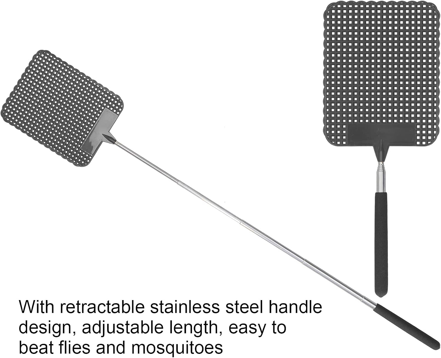 Extendable Plastic Flyswatter, Light Telescopic Fly Swatter Plastic with Stainless Steel Rod for Fishing for Camping for Home for Office(Black) image number 4