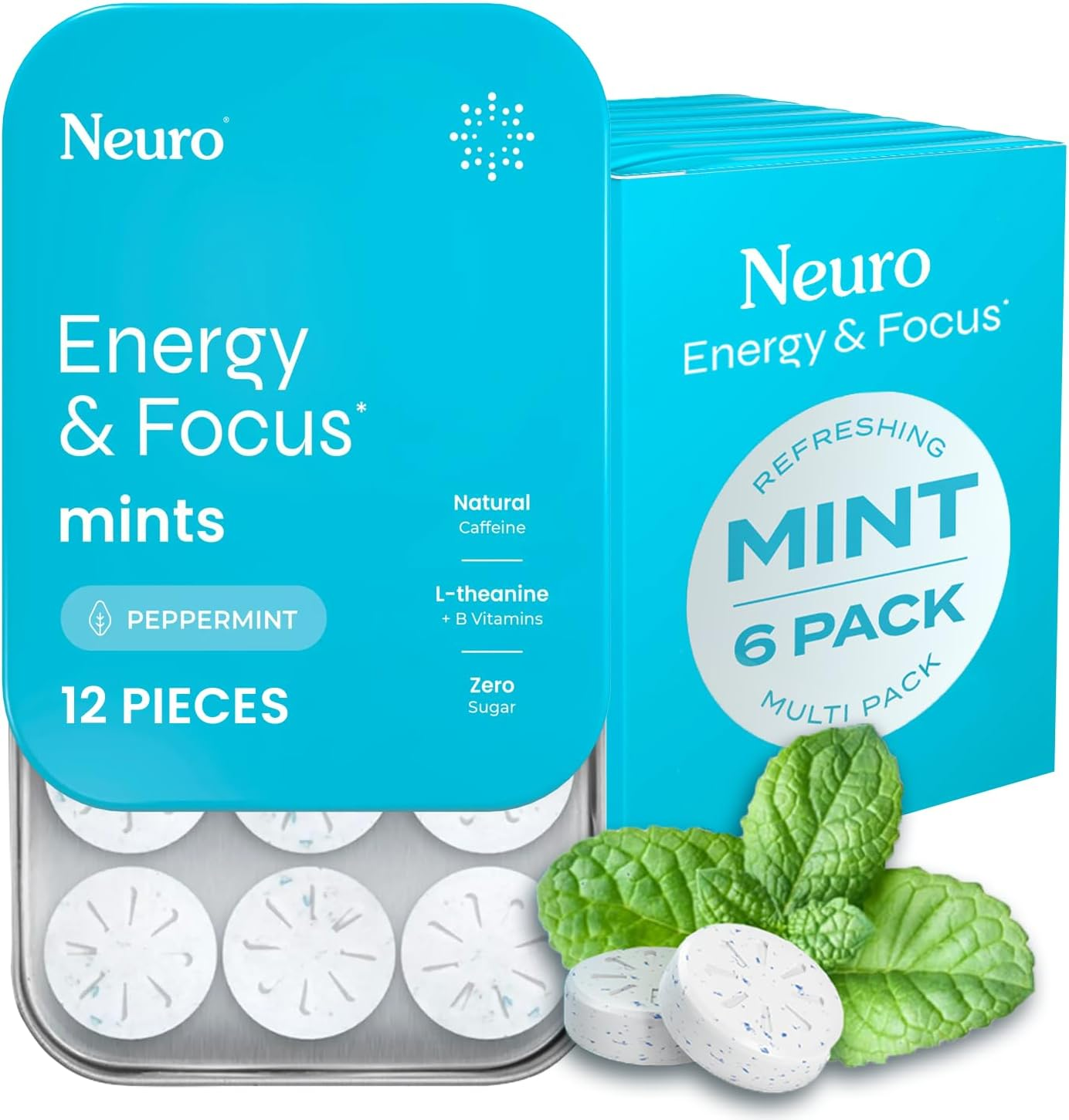 Neurogum Mints | Nootropic Energy Caffeine 40Mg + 60Mg L-Theanine B Vitamins for & Focus Sugar Free Vegan Keto Supplement Adults Mint Flavor (72 Mints), 7.9 Ounces image number 1