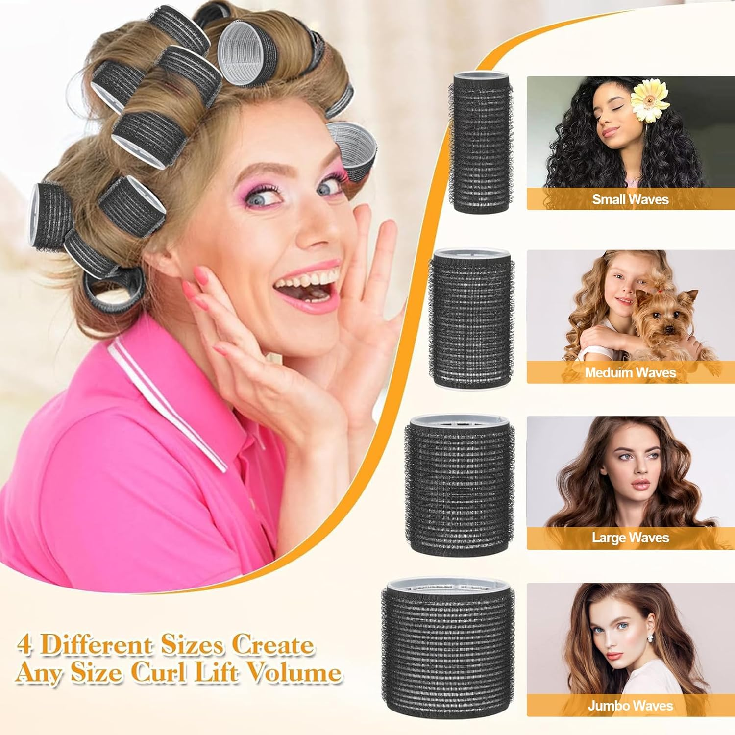 DGBAY Hair Roller Curler Set with Clips - 28PCS, 4 Sizes (64M, 48Mm, 36Mm, 25Mm), No Heat, Suitable for Long, Medium, Short Hair - Salon & Home Use DGHS163_28P image number 2