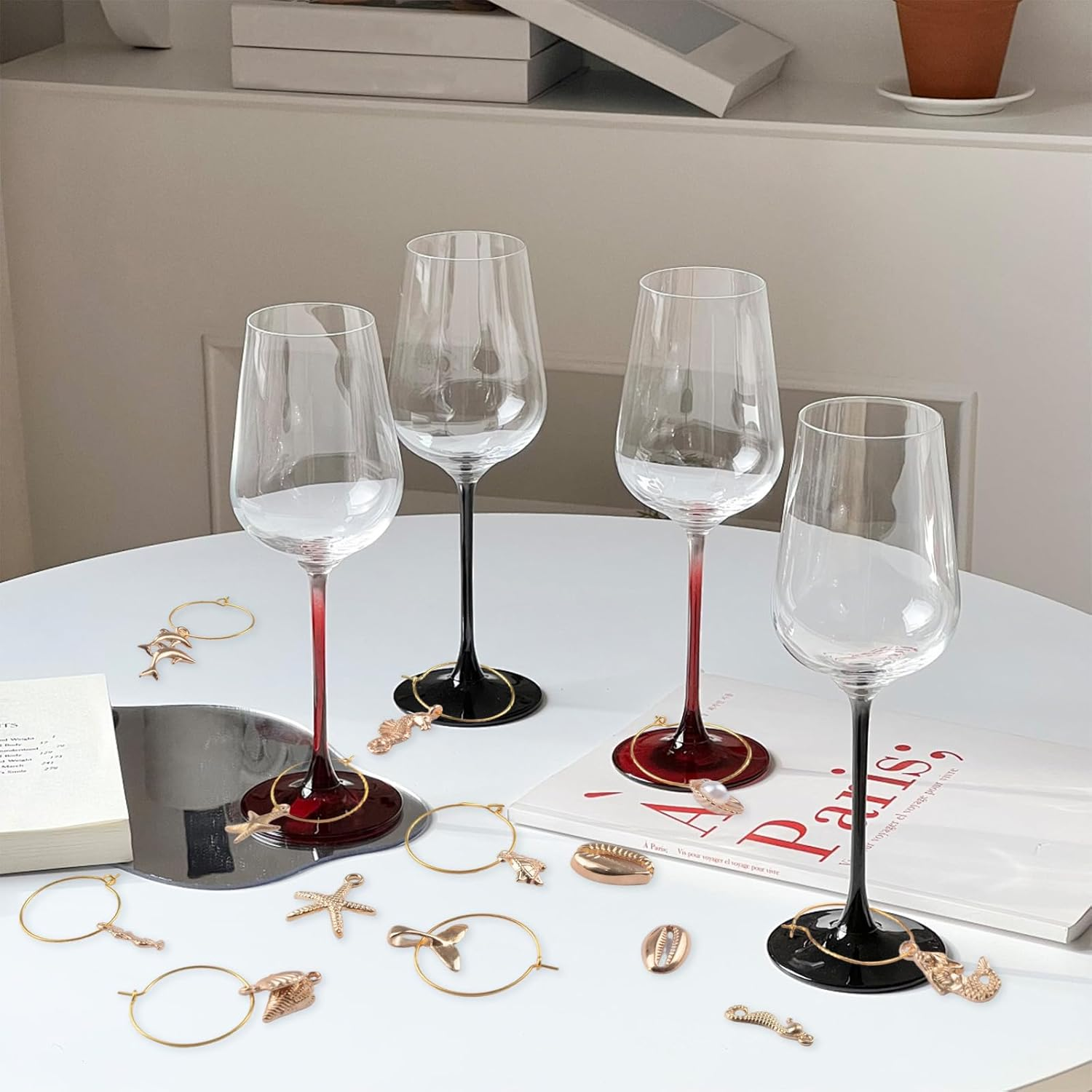 HICOHAND Wine Glass Charms, 32PCS Marine-Animal Wine Glass Identification Markers DIY Reusable Drink Identifier for Birthday Wedding Anniversary Thanksgiving Party image number 4