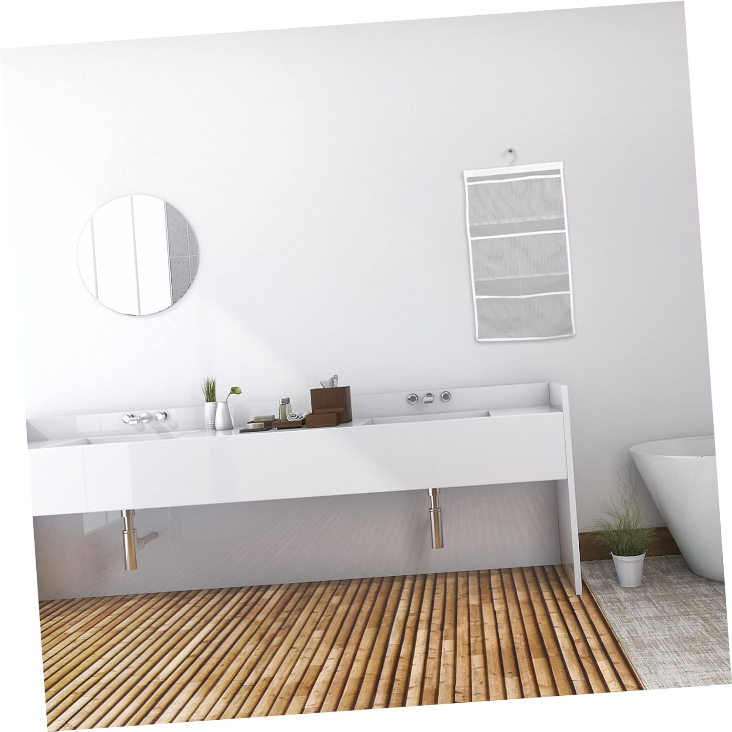 WATIIFUFU White Mesh Shower Organizer Hanging Bag with Space-Saving Bathroom Accessories for Boy Girl and Adults Tidy Storage for Shower Curtain Rod Easy to Fold When Not in Use image number 3