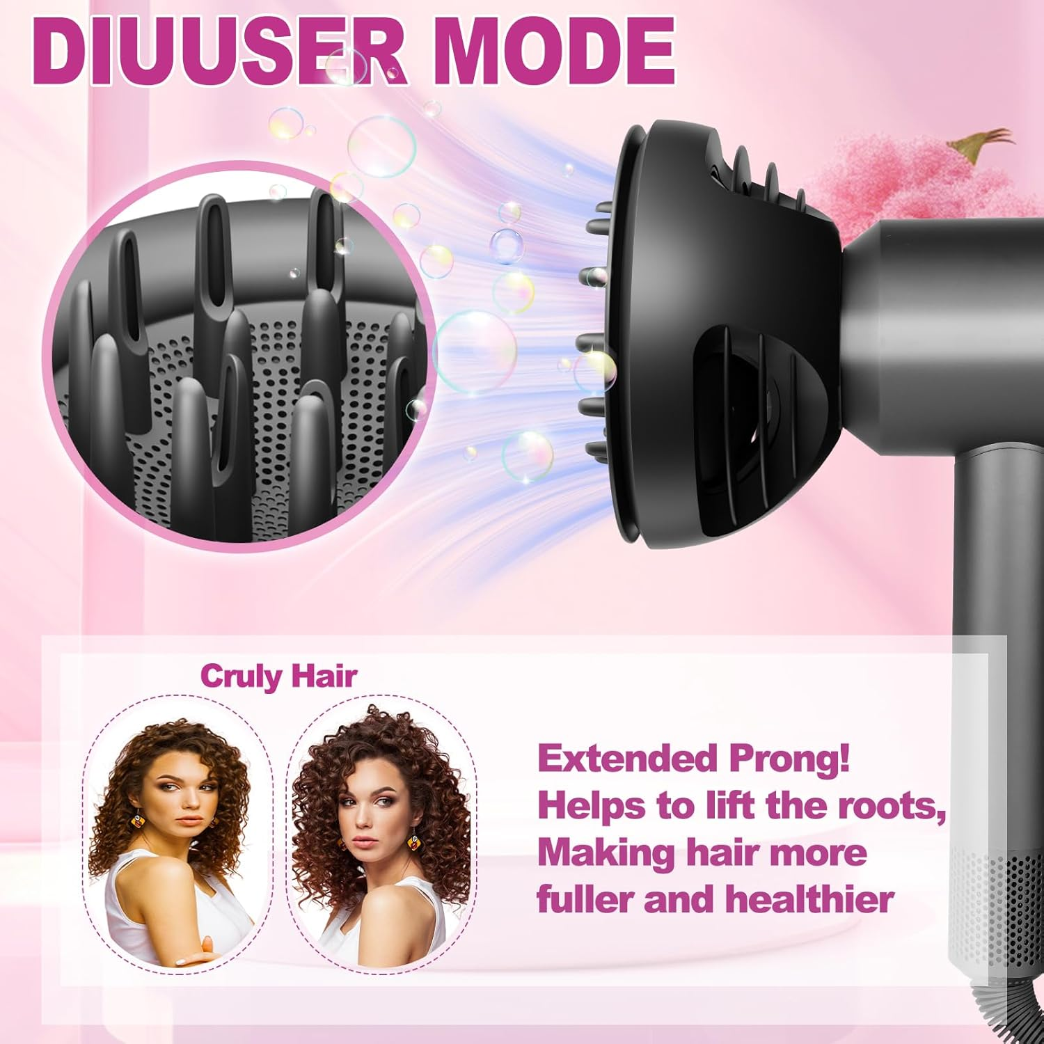 YTCHYYSK New Wave Curl Diffuser Nozzle for Dyson Supersonic Hair Dryer HD01 HD02 HD03 HD04 HD08 HD15 HD16 Accessories, Attachemnt Parts No 973924-01, One Tool Two Mode for Wavy Curly or Coily Hair image number 3