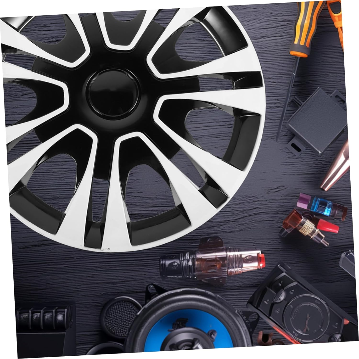 CVUTOVO 1Piece Car Wheel Rim Cover for Stylish Elegant Design for Vehicle Models White Easy Installation