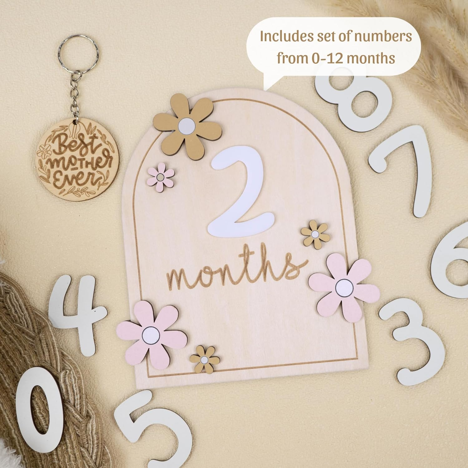 Monthly Baby Milestone Signs - Baby Monthly Milestone Wooden Circles for 1-12 Month Photos & Gender Neutral Announcement Cards (Flower) image number 2