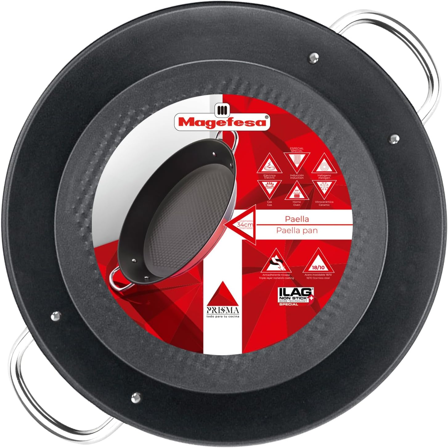 MAGEFESA Prisma &ndash; 10.8 Inches Teppanyaki Griddle Pan, Made in 18/10 Stainless Steel, Triple Layer Non-Stick, for All Types of Kitchens, Induction, Dishwasher and Oven Safe up to 392 &ordm;f