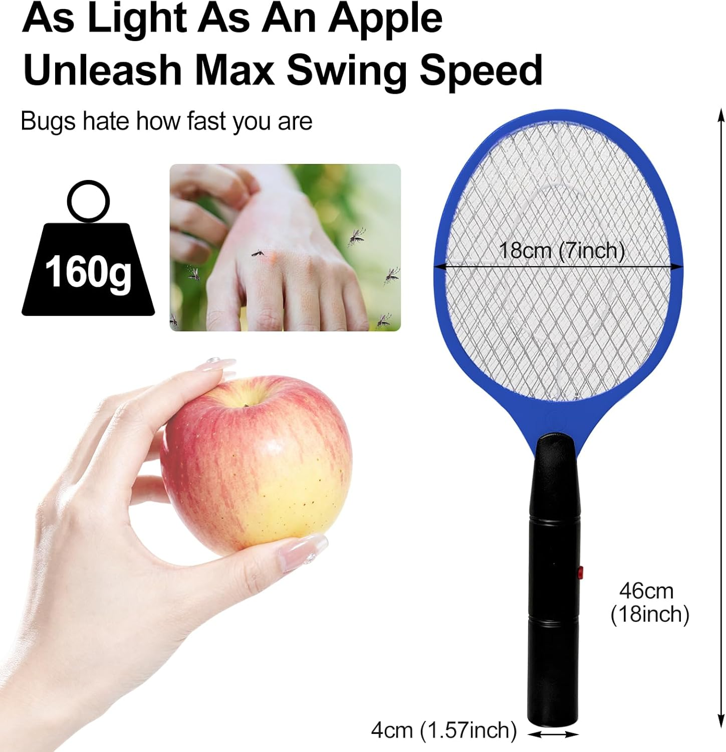 Vivva Bug Zapper Electric Fly Swatter Zap Mosquito, Indoor Outdoor Zapping Racket for Pest - Safe to Touch with 3-Layer Safety Mesh (Blue) - Black image number 4