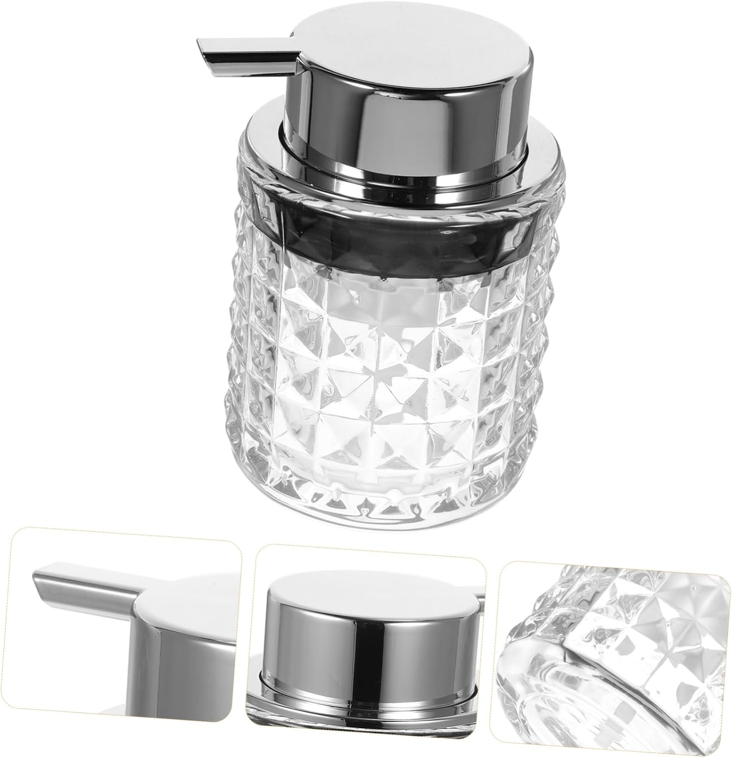 ABOOFAN Soap Dispenser Bottle with Pump Diamond Texture Glass Refillable Liquid Soap Shampoo Shower Gel Container Portable Bathroom Countertop Dispenser image number 1