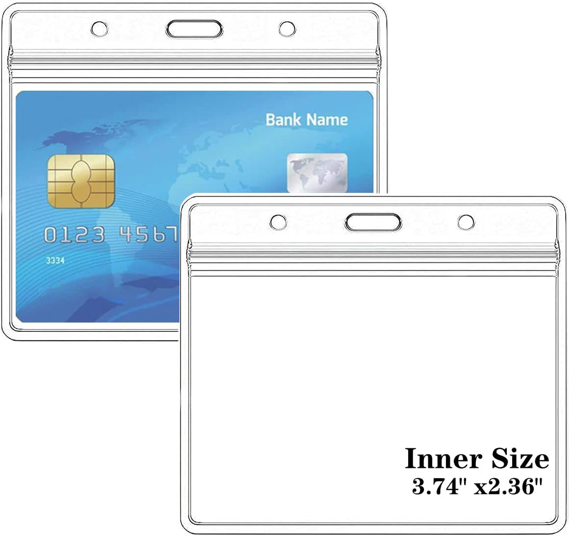 Horizontal ID Card Name Tag Badge Holder with Waterproof Type Resealable Zip (Holders, 6Packs)