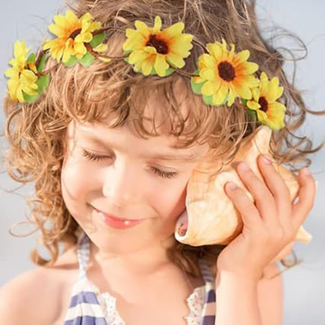 LQIOACU Pack of 2 Flower Wreath Sunflower, Headband Girls Spring, Sunflower Costume Women, Flower Decoration Hair, with 2 Children'S Tattoos image number 2