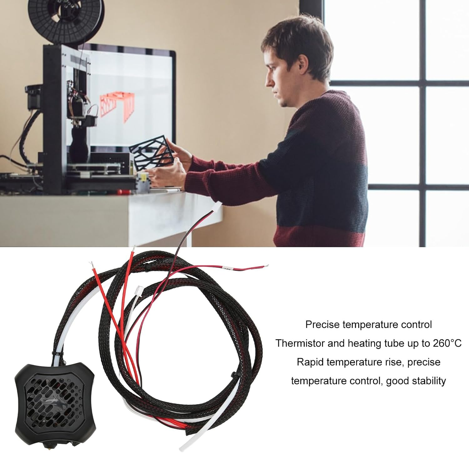 Ender 3 V2 Full Hotend Kit, Integrated Full Assembled Extruder Kit with Dual Fans for Ender 3 V2 3D Printer, Metal 3D Printer Hotend Kit Full Set Uniform Printing, 3D Printer Parts image number 6