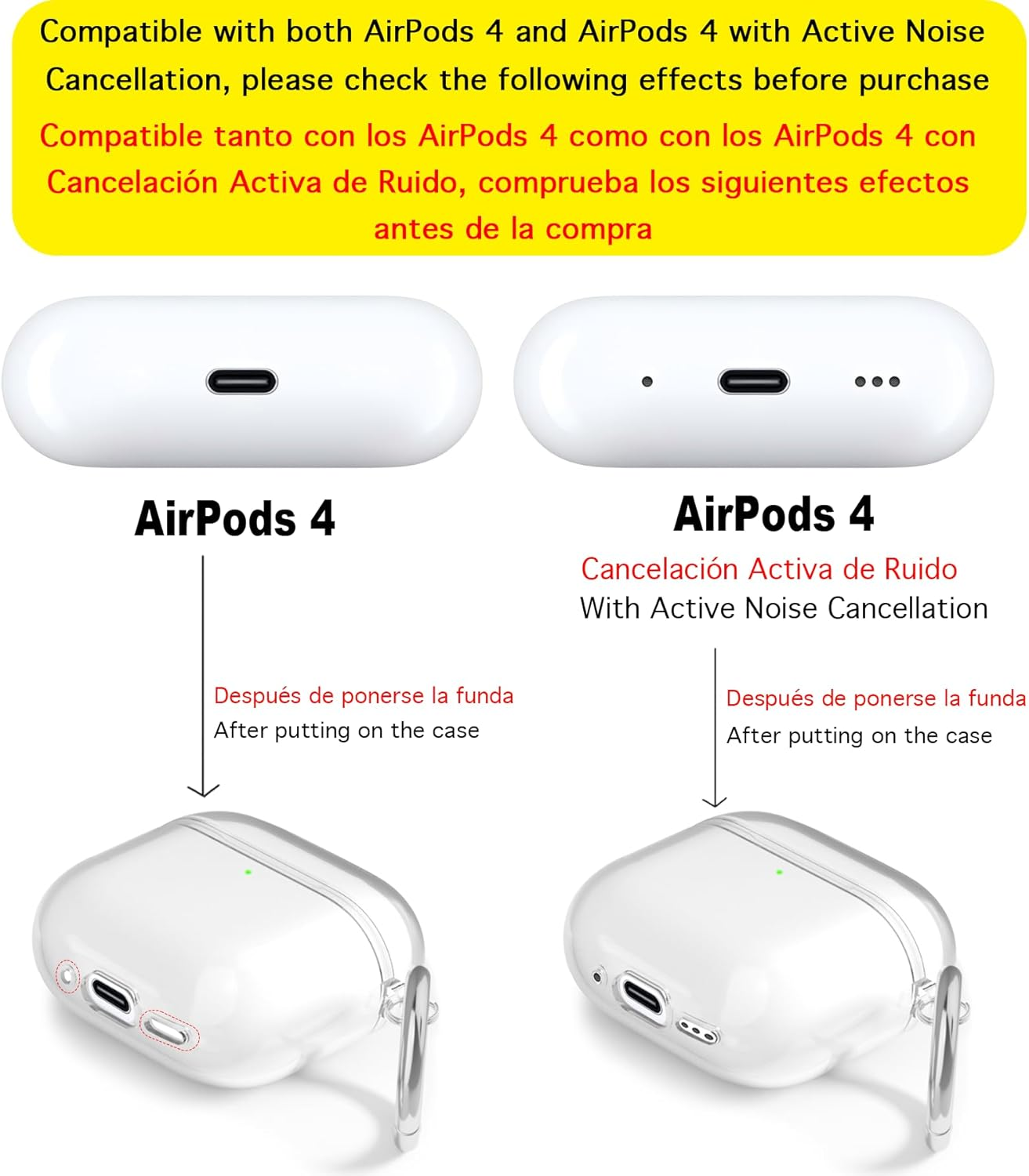 USTIYA Case for Apple Airpods 4 Cover Airpods4 2024 Shock-Absorption Transparent TPU Thickening (Pink/Red) image number 5