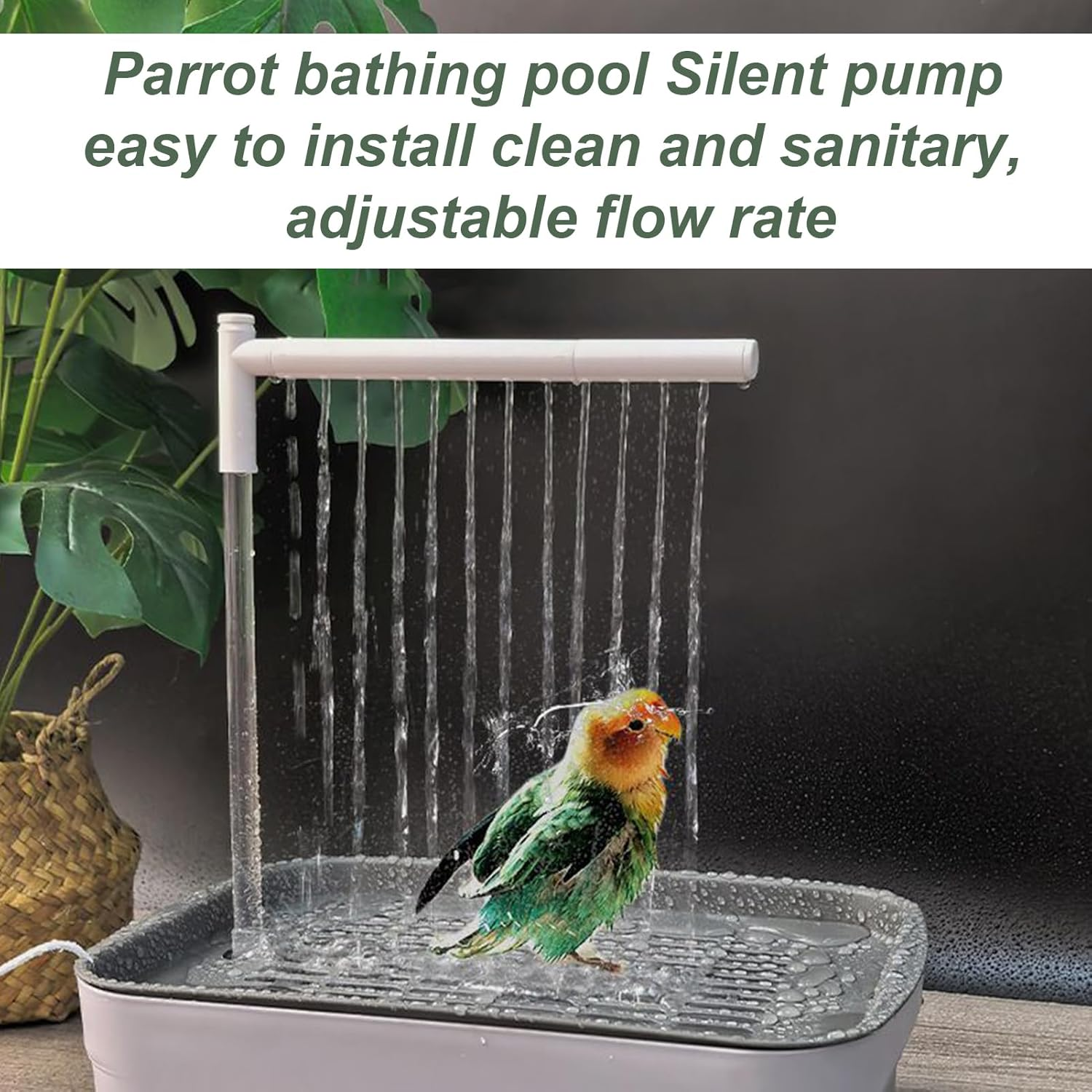 Automatic Shower Bath for Parrots, Rechargeable Tub with Circulating Faucet for Bird, Fun Pet Bathing for Small and Medium Birds like Lovebirds, Easy to Clean Cage Supply for Healthy Grooming image number 1
