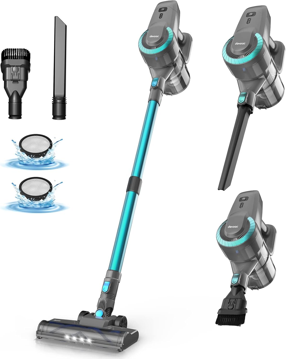 DEVOAC Cordless Vacuum Cleaner, 6 in 1 Ultra-Lightweight Stick Vacuum, 2200Mah Battery up to 40Mins Runtime, Powerful Handheld Vacuum for Hard Floor Carpet Pet Hair Home