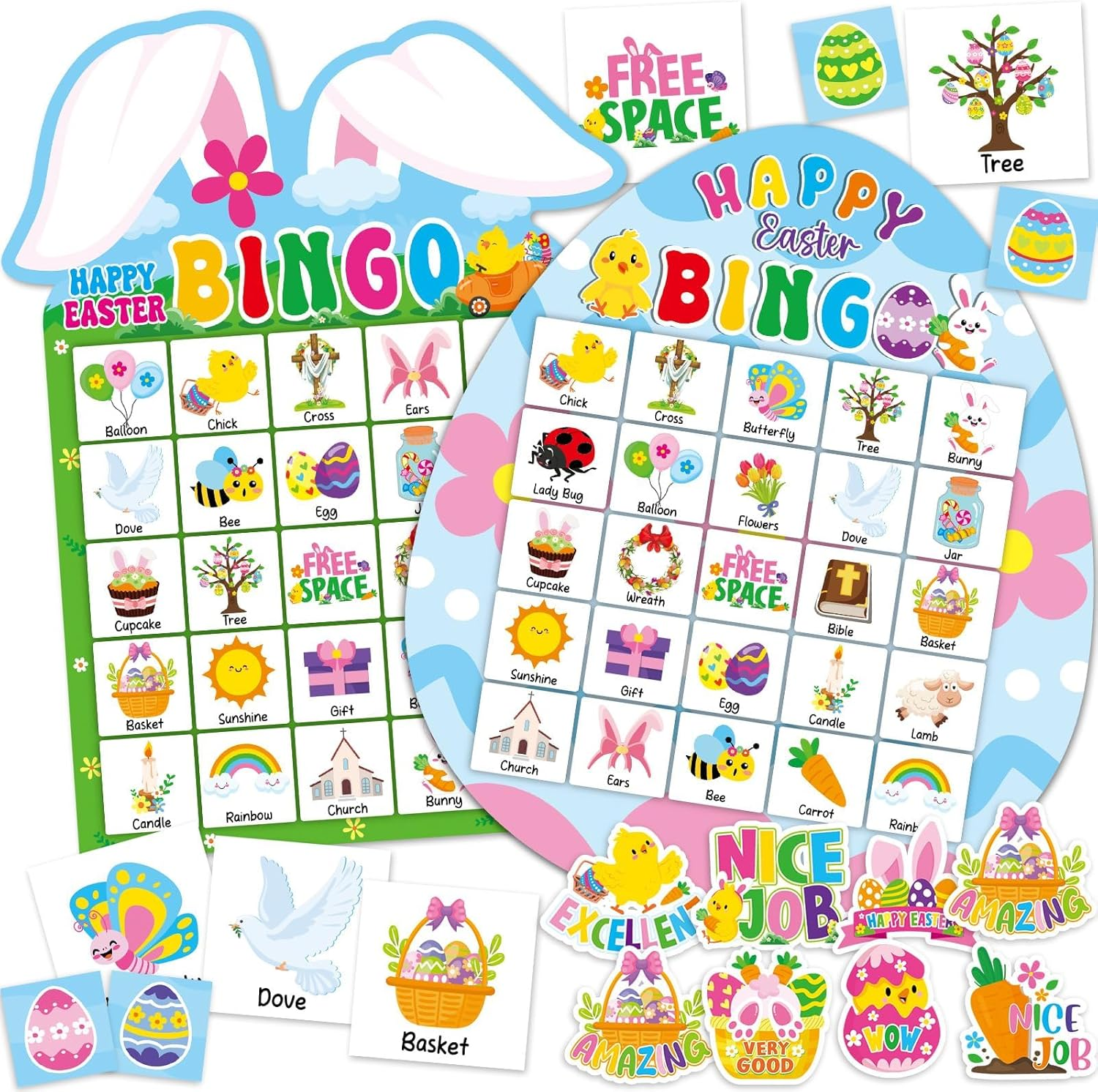 39Pcs Easter Bingo Game for Adults 24 Players Easter Bunny Egg Shape Bingo Game Cards with Reward Stickers for Family Friends Students Large Group Activities Happy Easter Spring Party Favors Gift