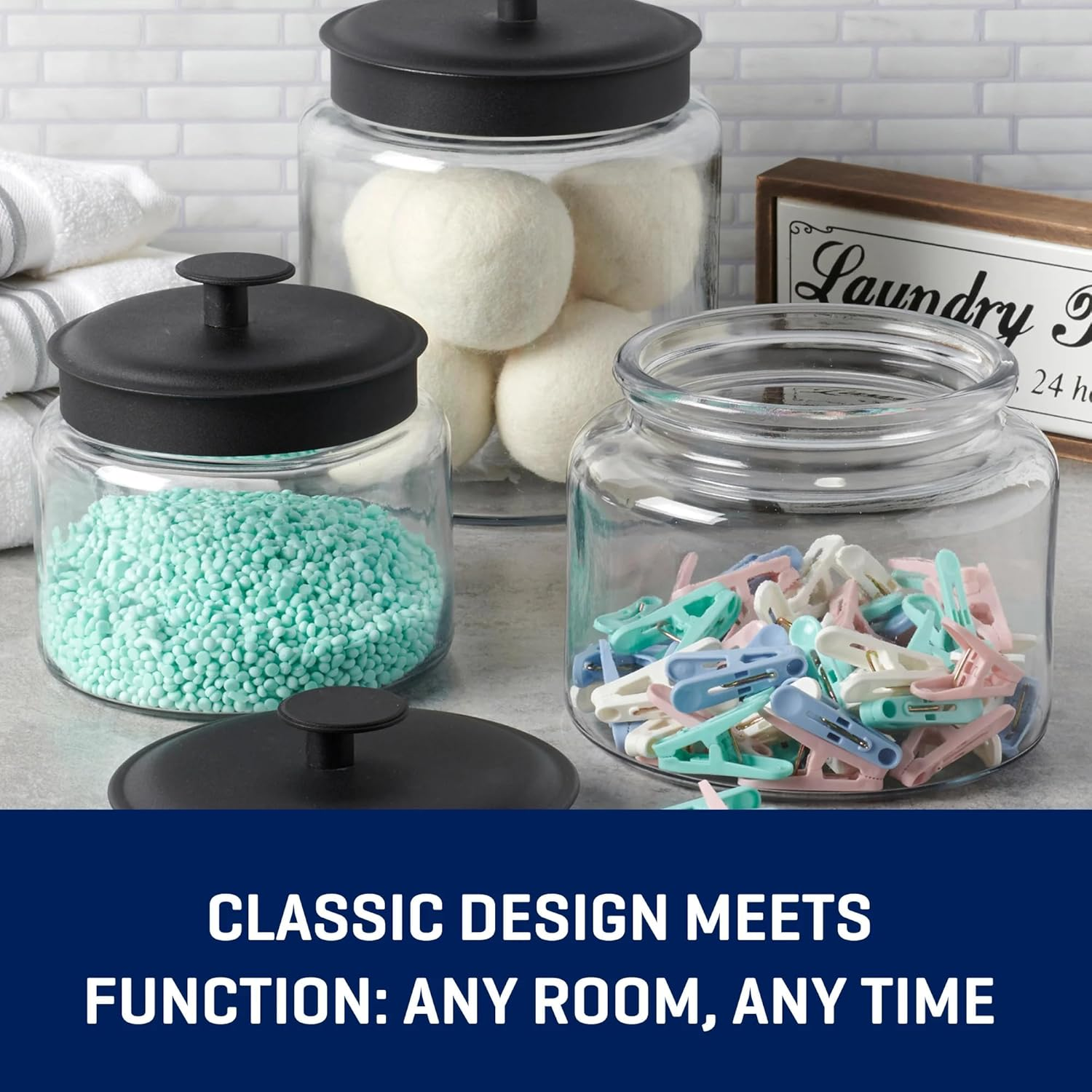 Anchor Hocking Montana Jar with Black Lid &ndash; Durable Glass Storage Jar for Flour, Pasta, Coffee or Tea &ndash; Clear Design for Easy Visibility and Freshness &ndash; 1.9 Litre Capacity image number 3