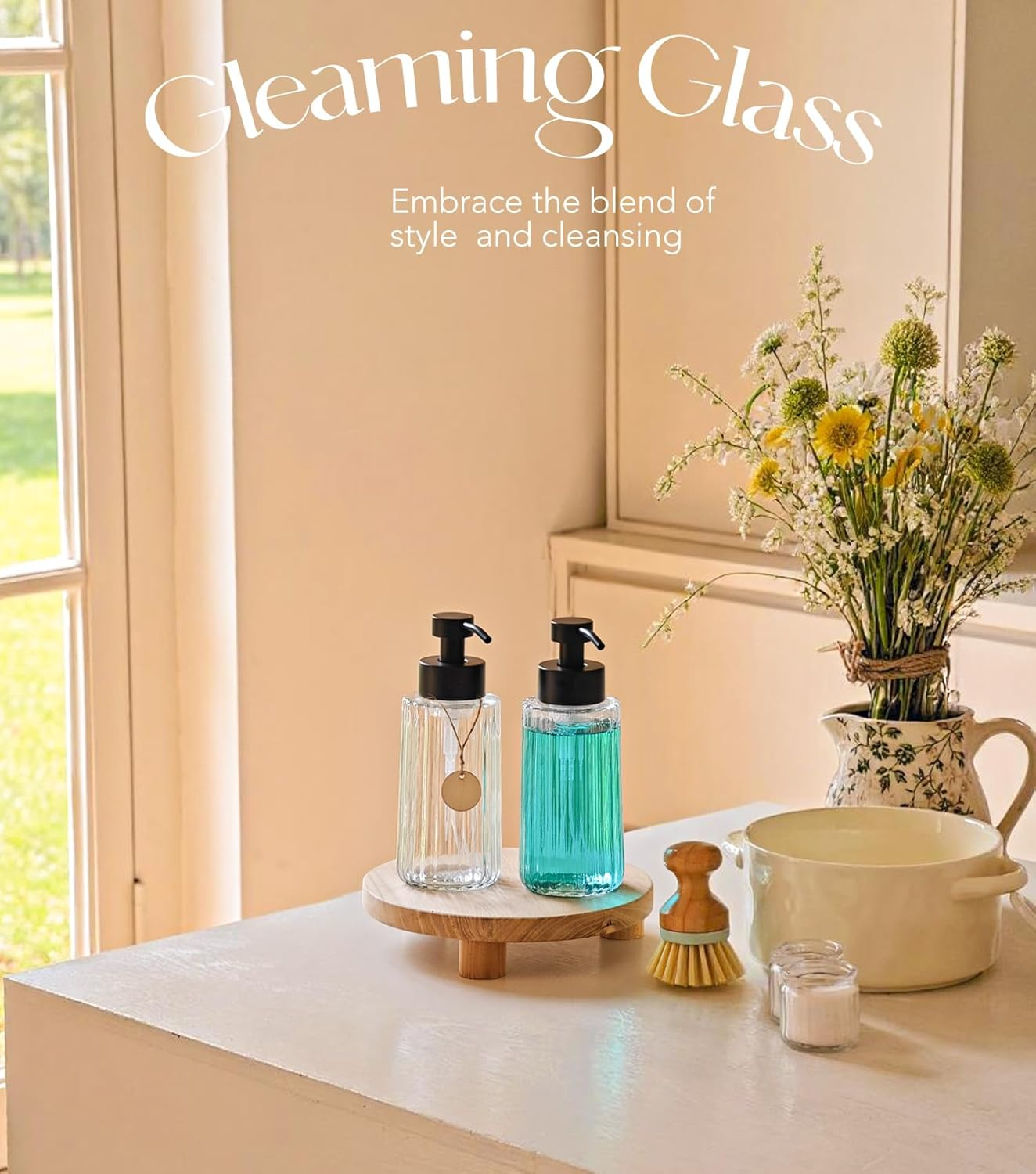 JASAI 16Oz Glass Foaming Soap Dispenser with Black Rust Proof Pump, Refillable Foam Soap Dispenser with Thick Glass, Foaming Hand Soap Dispenser for Bathroom & Kitchen（Black） image number 3