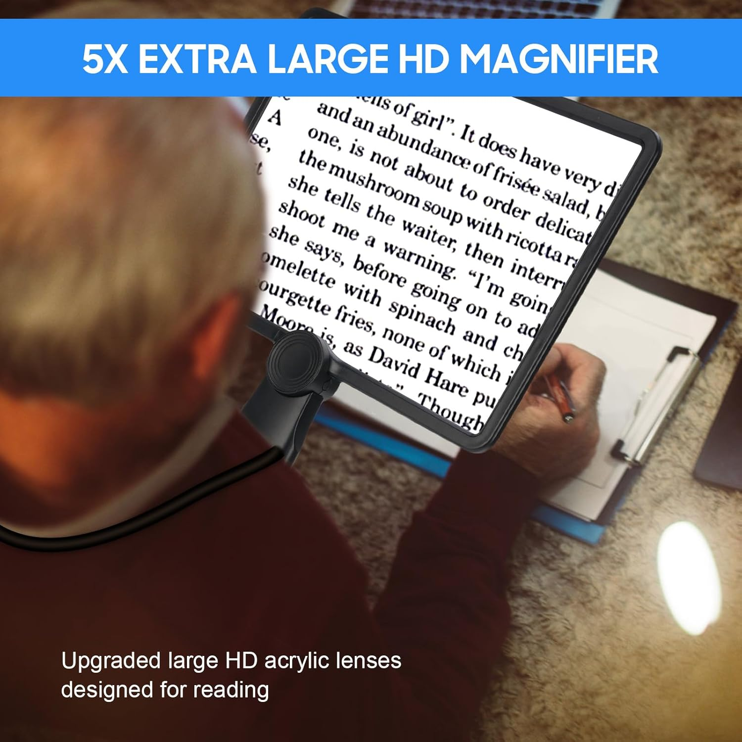 Flexible Gooseneck Page Magnifier, 5X Hands-Free Neckwear Magnifying Glasses with 3 Color Light Modes for Repair Reading DIY Low Vision Seniors Elderly image number 6