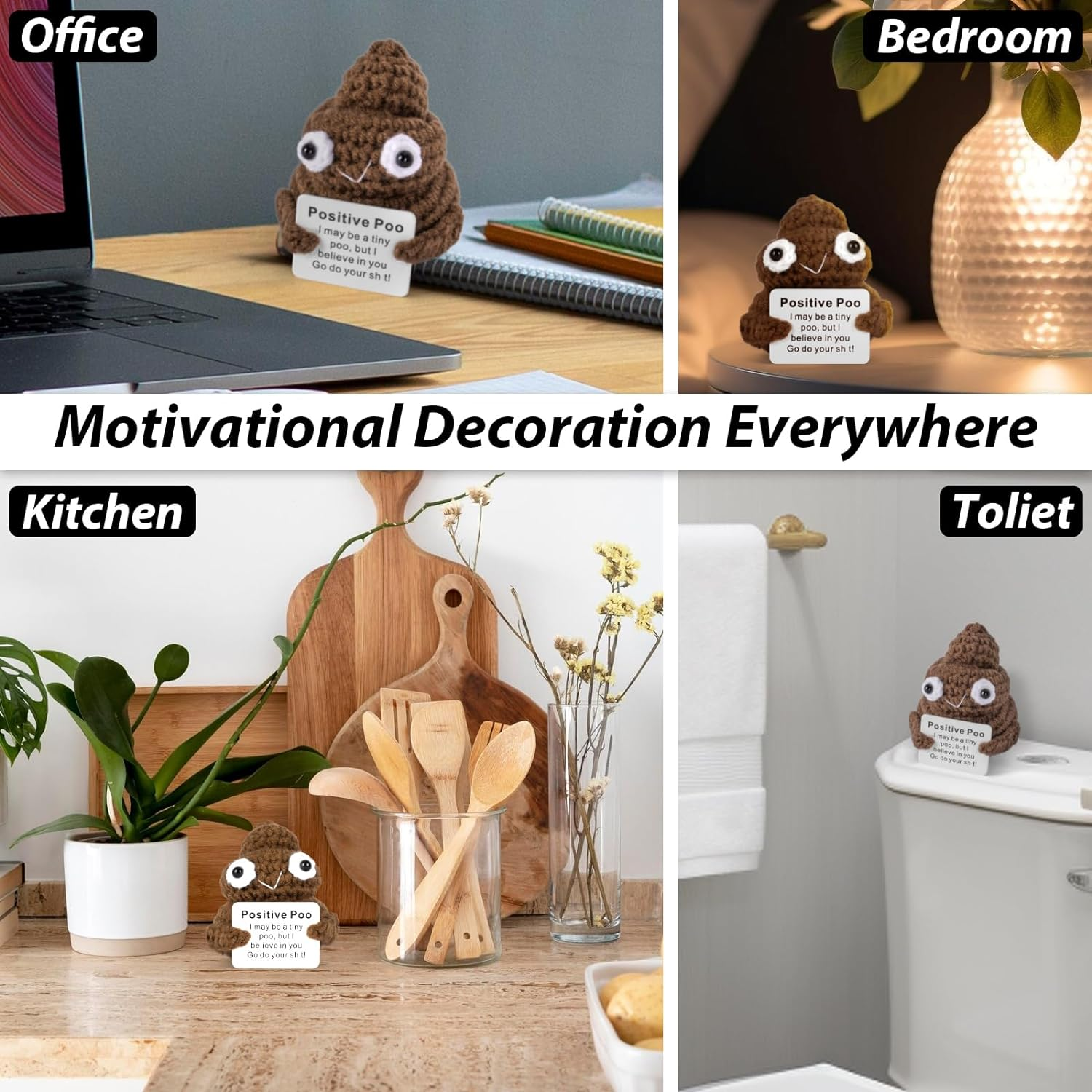 Funny Positive Poo, Cute Crochet Potato Partner Toy with Positive Card Cheer up Funny Gag Gifts for Best Friend Birthday Housewarming Women Teacher Fall image number 1