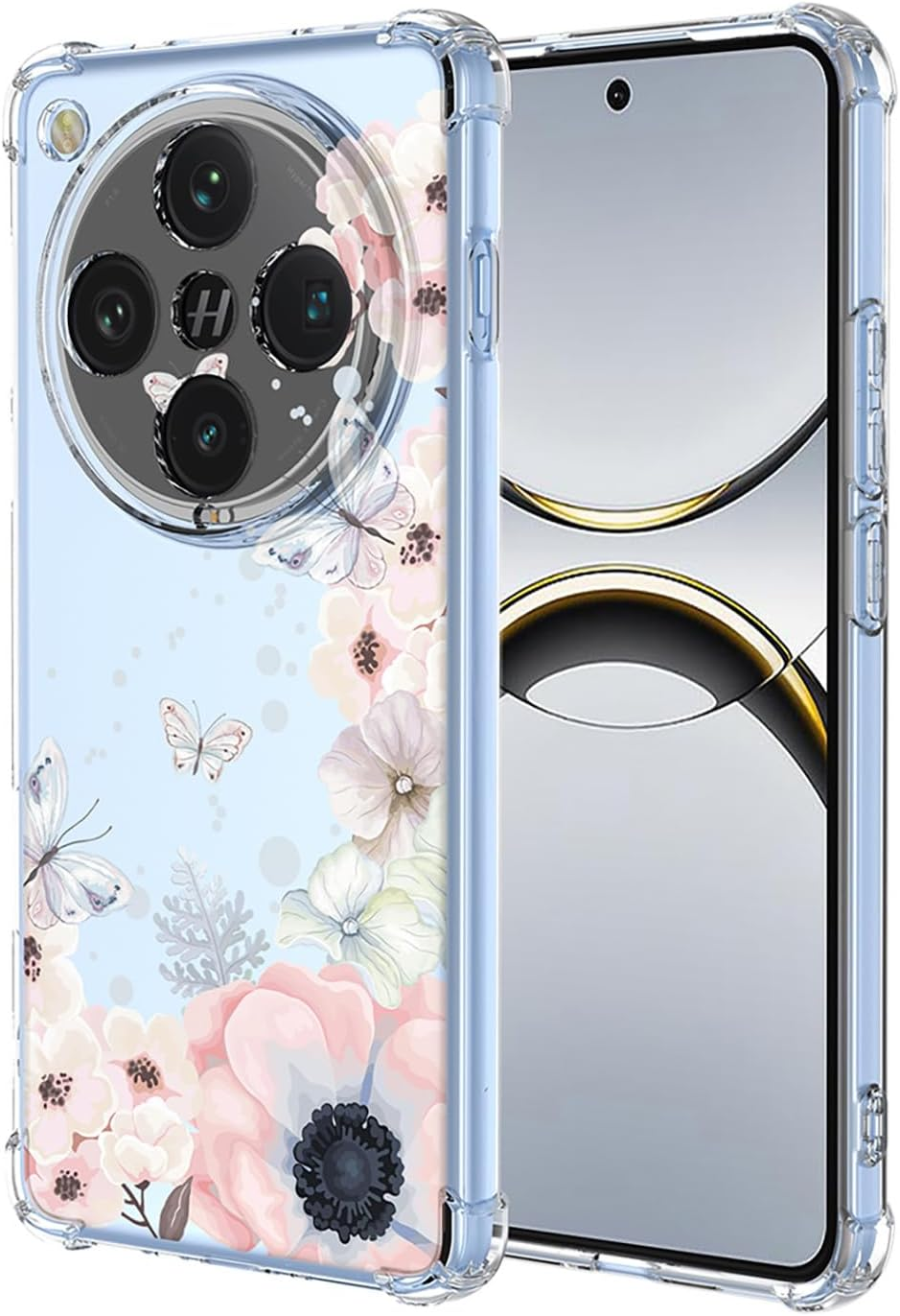 ILING Case for Oppo Find X8 Pro 5G, Ultra Thin Elegant Flowers and Cute Cartoon Pattern Women'S Mobile Phone Case, Soft Silicone Transparent TPU Shockproof Protective Case (Pink Flowers)