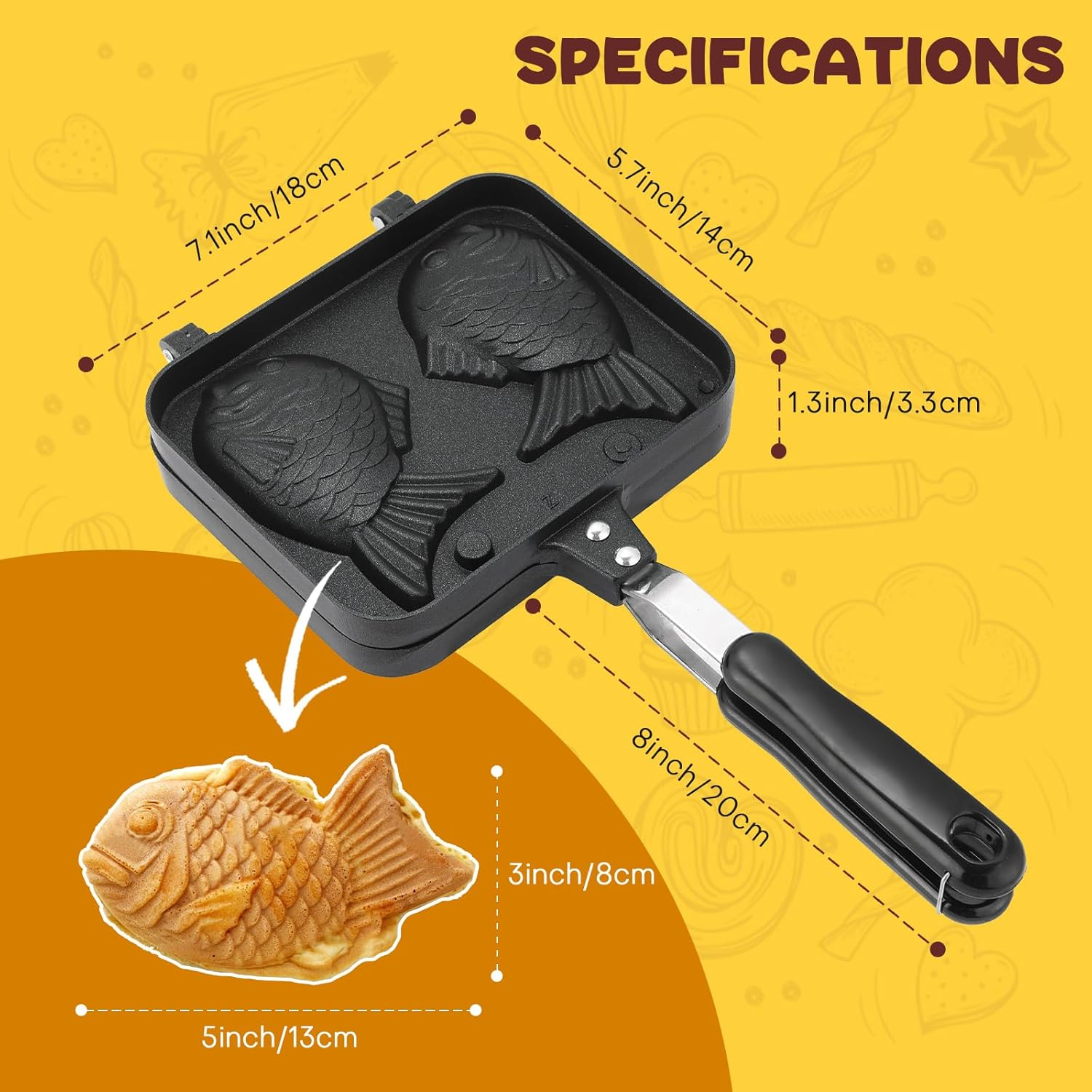 AMGSH Taiyaki Fish Shape Cake Pan Waffle Cake Maker Pan Fish-Shaped Pancake Double Pan Mold for Home Cooking with Silicone Oil Brush image number 3
