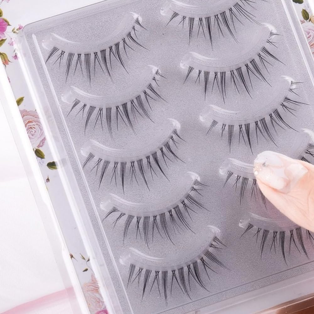 Poemtian 5 Pairs False Eyelashes Manga Lashes Japanese Style Little Devil Cartoon Anime Wispy Fluffy Eyelashes Cosplay Lashes Reusable Eye Makeup image number 3