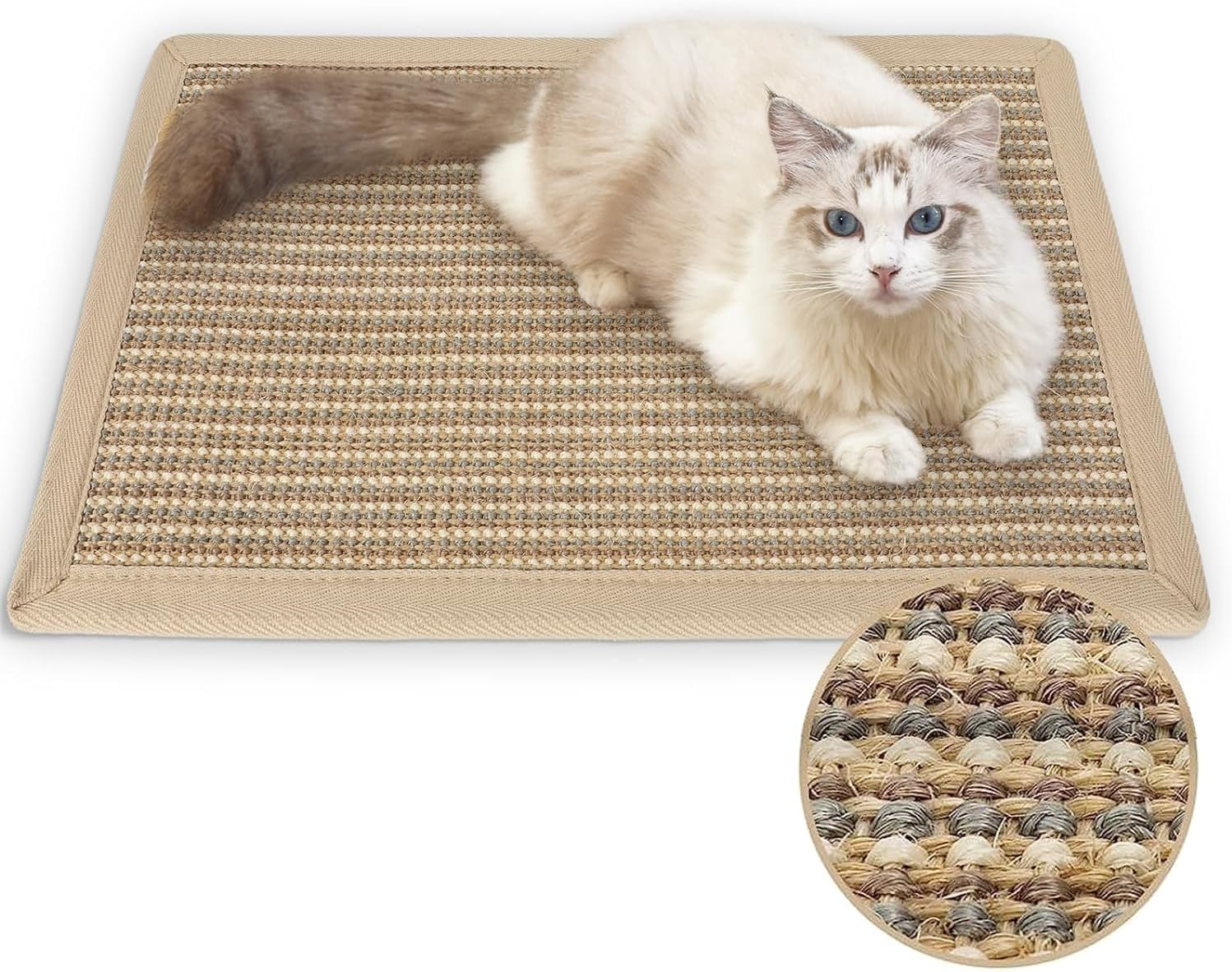 Cat Scratcher Mat, 40 X 60 CM Natural Sisal Cat Scratch Mats, Horizontal Cat Floor Scratching Pad Rug, Protect Carpets and Sofas