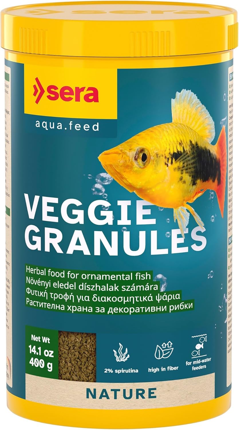 Sera Veggie Granules, Herbal Food for Ornamental Fish Eating in the Middle Water Zone, Easily Digestible, for Freshwater Aquariums, 250Ml (98G)
