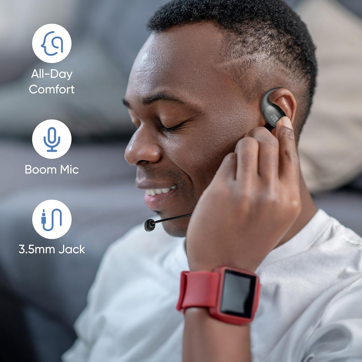 Middle Rabbit S6 Open Ear Earbuds with Mic, Wired Open Ear Headphones for PC Computer Laptop, over the Ear, Ear Hook, Inline Control, Perfect for Calling, Online Meeting, Call Center, 3.5Mm Jack image number 3