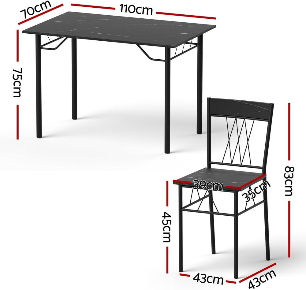 Artiss 5PC Modern Dining Table Set for 4, Black Marble Look Kitchen Table and Chairs, Compact Metal Frame Breakfast Nook Furniture for Small Apartment Home image number 5