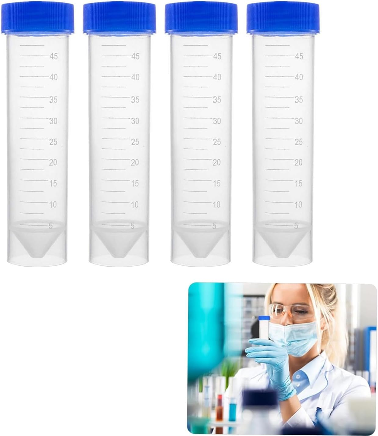 4 Pcs 50Ml Plastic Centrifuge Tubes with Screw-On Cap, Polypropylene Graduated Micro Centrifuge Tube, Self Standing, Blue Tubes with Caps Centrifuge Test Tube for Labs Reusable image number 2