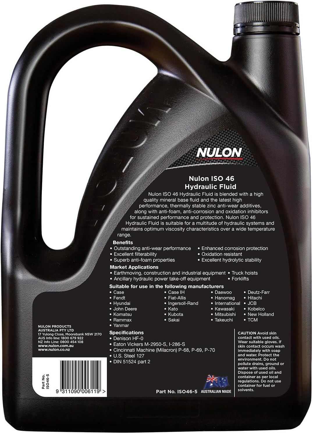 Nulon ISO 46 Hydraulic Fluid 5 Litre
