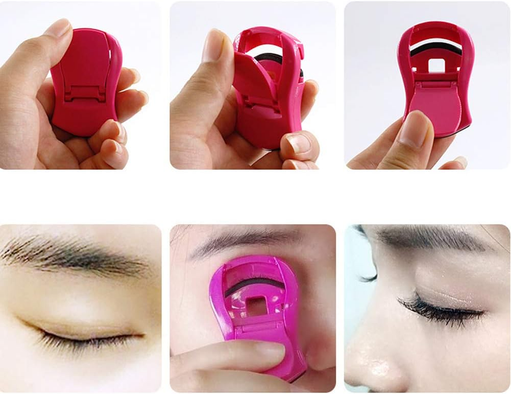 2 Pieces Mini Eyelash Curler - Portable Travel Plastic Lash Curler with Replacement Pads - Fits All Eye Shapes, No Pinching or Pulling (Pink, Green) image number 1