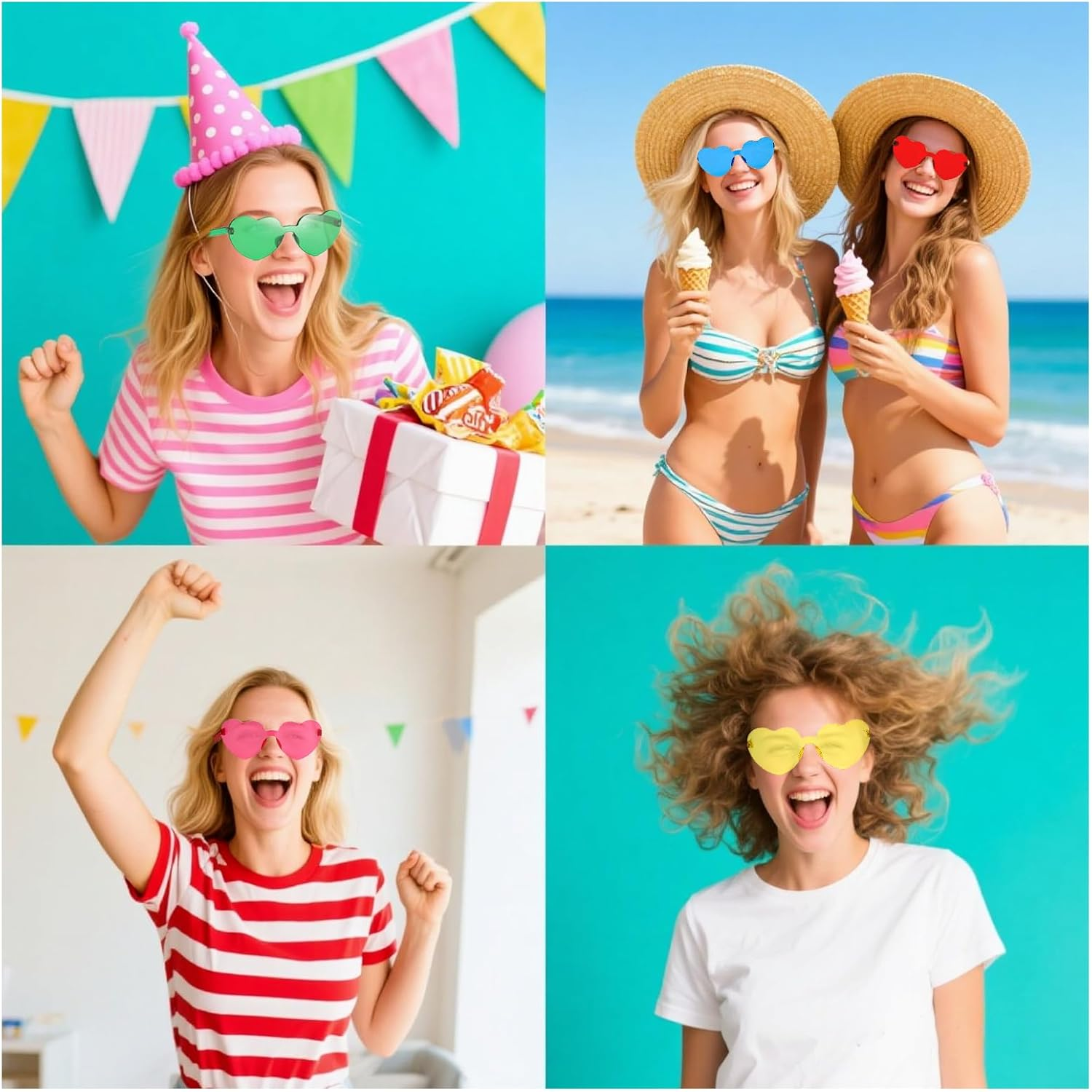 12PCS Party Glasses Frameless Candy Heart-Shaped Sunglasses Love Glasses Photo Booth Props Party Accessories Suitable for Parties Masquerade Parties Theme Parties Travel Cycling image number 5