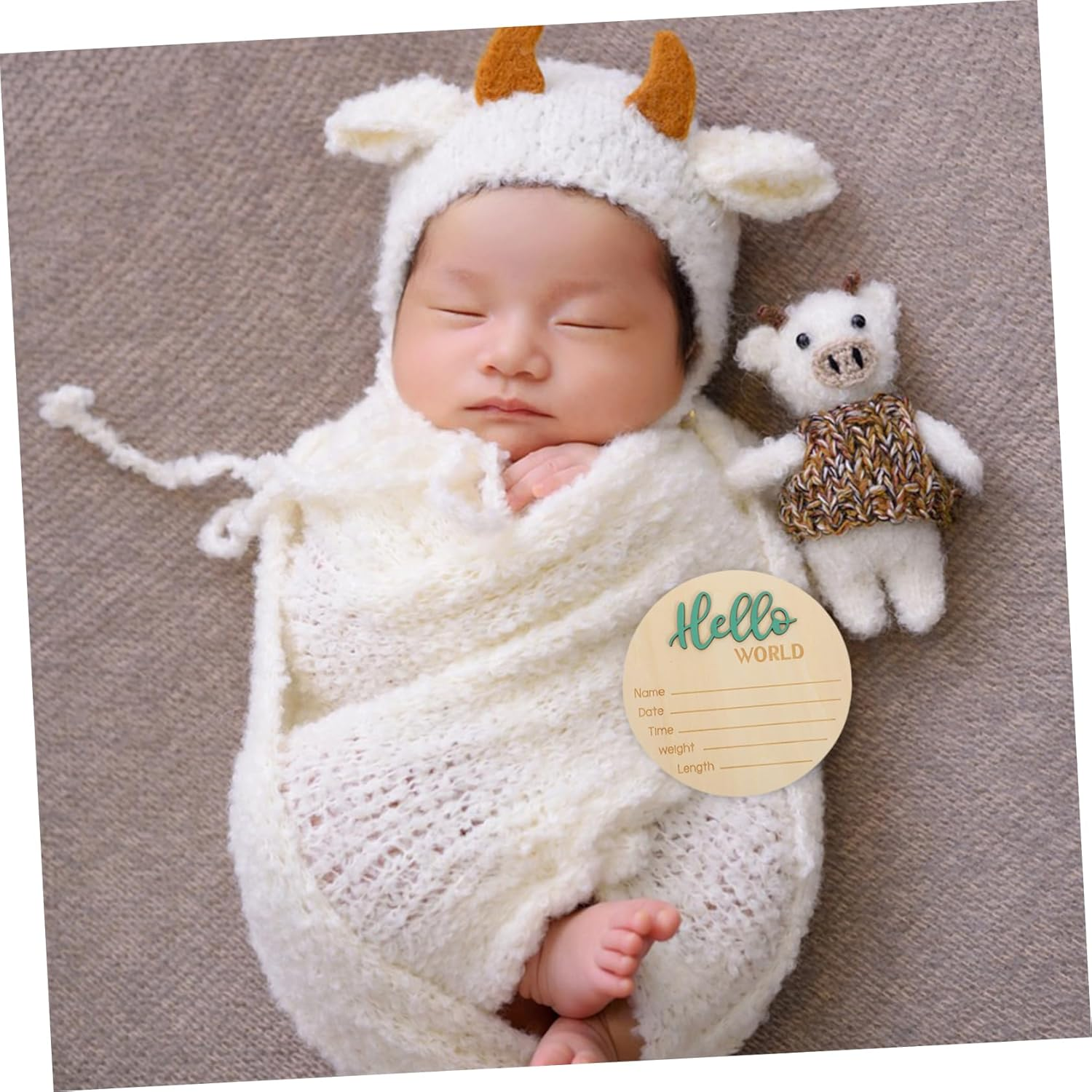 Wooden Newborn Birth Announcement Sign round Plaque Durable Name Photography Prop for Shower Hospital Nursery Decoration image number 6