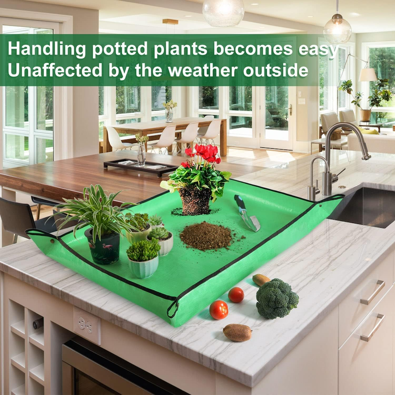 39.5" X 31.5" Large Repotting Mat for Indoor Plants Transplanting Control Mess Table Top Gardener Portable Potting Tray Succulent Potting Garden Mat Gardening Gifts for Women Plant Lady Gifts image number 2