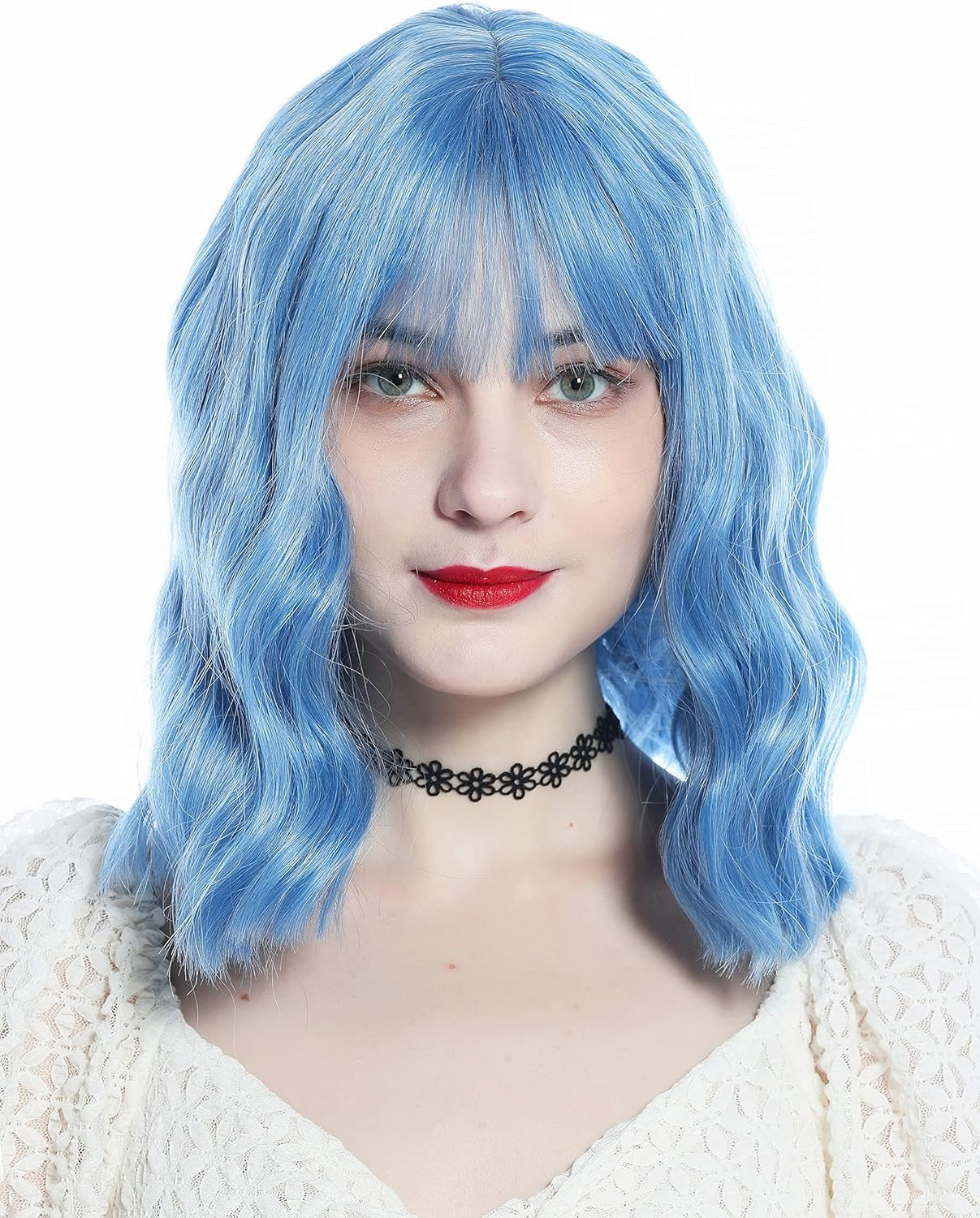 WIG ME up - Szl0851-T4043/S-Gray Cute Lady Wig Bangs Shoulder Length Wavy Blue White Grey Strands