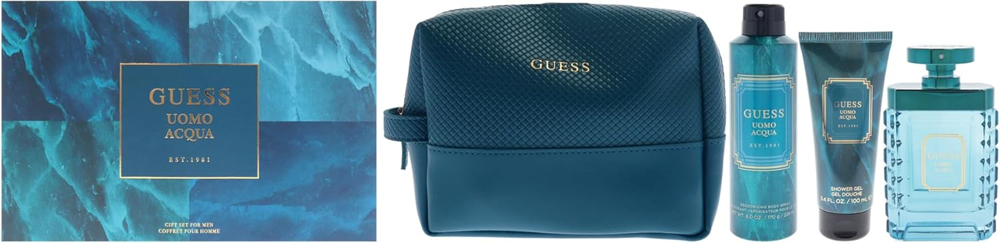 Guess Uomo Acqua by Guess for Men - 4 Pc Gift Set 3.4Oz EDT Spray, 6Oz Deodorizing Body Spray, 3.4Oz Shower Gel, Pouch image number 4