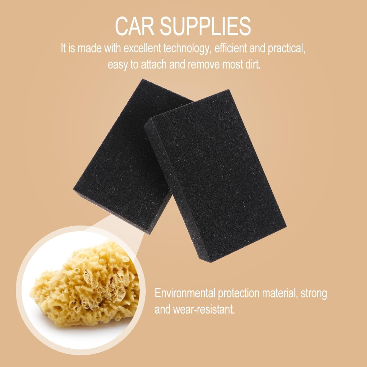 POPETPOP 2Pcs Multifunctional Auto Wash Sponges for Car Cleaning Black Soft Non-Scratch Blocks with High Water Absorption for Vehicle Motorcycle and Office Surfaces