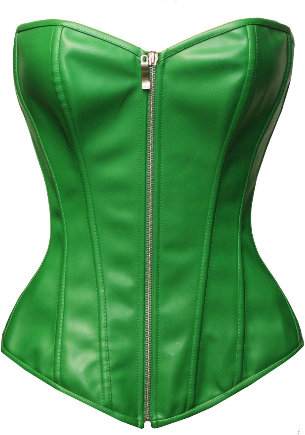 BSLINGERIE Womens Faux Leather Zipper Front Bustier Corset