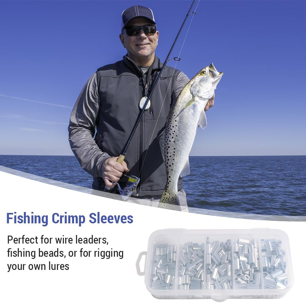 Mingzhe 200Pcs Aluminum Crimp Sleeves Connector Kit 5 Sizes Double Barrel Crimp Sleeves for Fishing Line image number 2