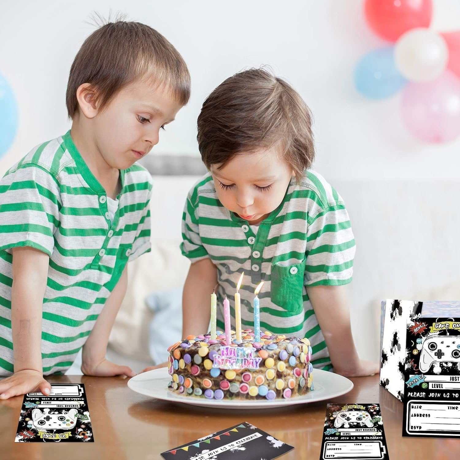 WERNNSAI Watercolor Video Game Party Invites - 20 Set Fill-In Invitations with Envelopes for Boys Game Theme Birthday Party Supplies Double-Sided Printed Invitation Cards image number 6