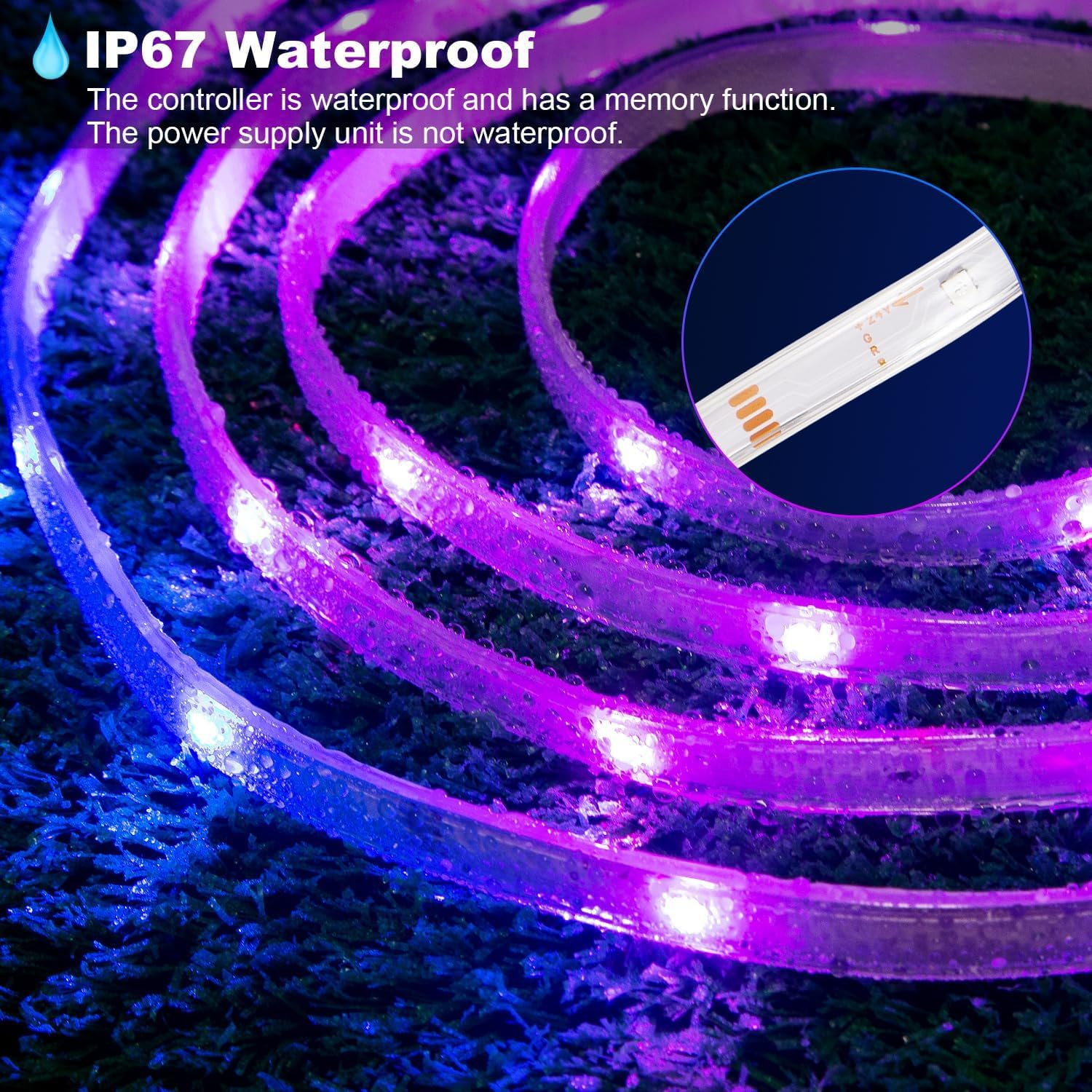 40M Outdoor LED Strip Lights IP67 Waterproof, RGB LED Strips Outdoor with RF Remote & Smart APP, 24V Waterproof Adhesive Rope Lights Multicolor Music Sync for Gazebo, Balcony, Patio, outside Decor image number 6