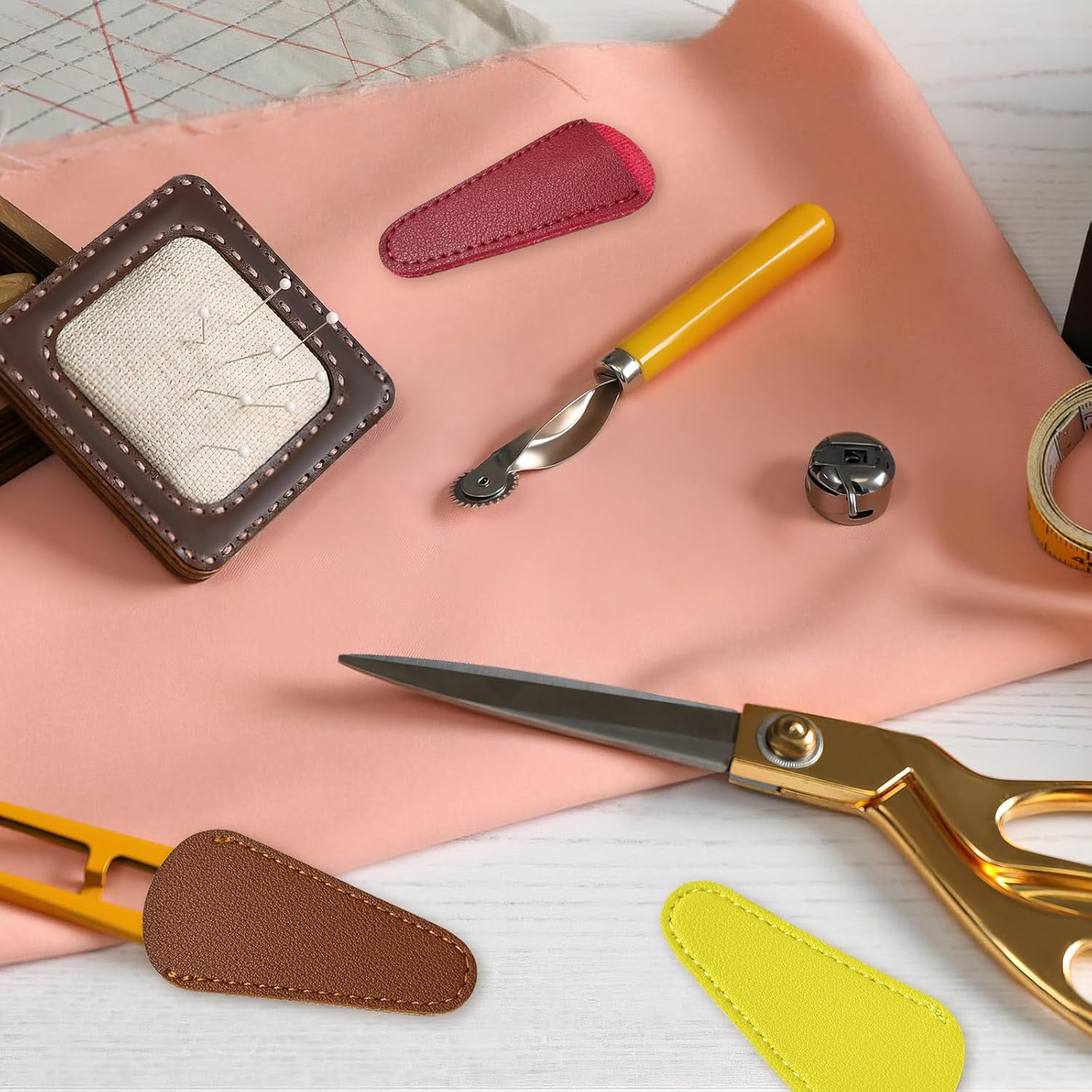 10 Pcs 2.95&times;1.45In Embroidery Scissors Sheath, Small Scissors with Cover Scissors Protective Cover Scissors Leather Sheath for Scissors Protection (Multicolour) image number 4