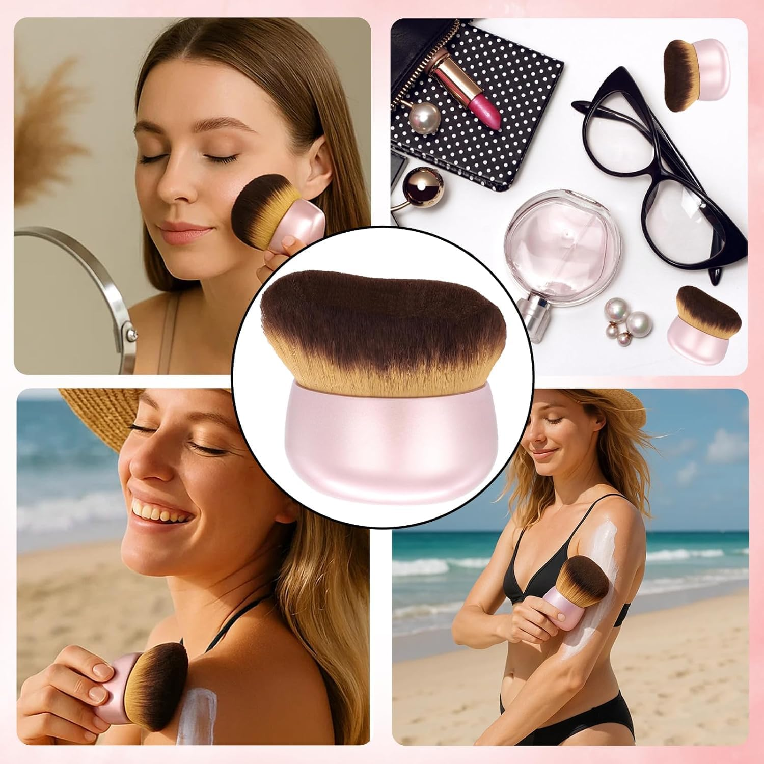 Shuoteng Oval Face Back Makeup Brush, 1Pc Self Tanner Brush Extra Large Body Makeup Brush, Extra Large Self Tanner Kabuki Makeup Brush, Pink image number 1