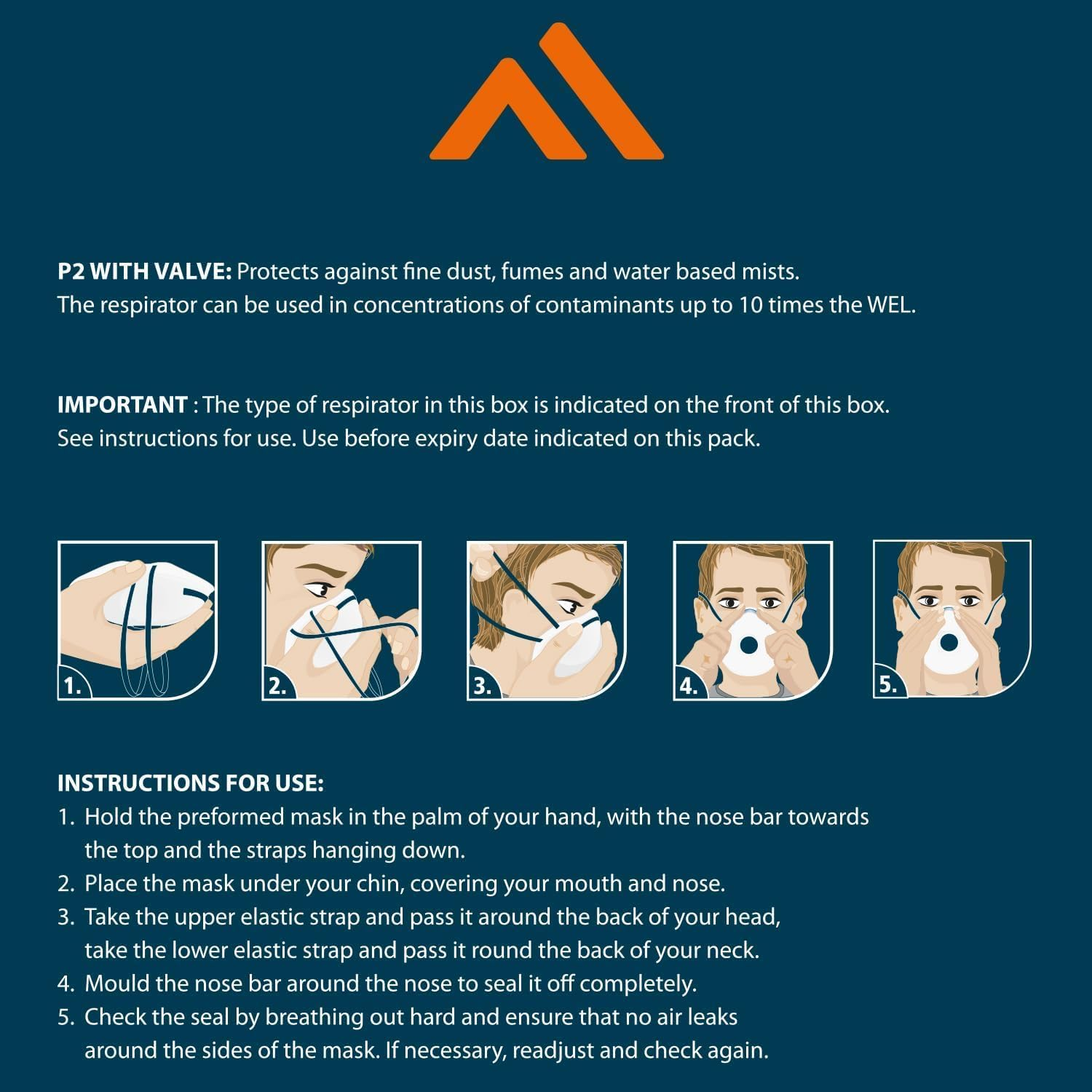 Portwest P220 Disposable FFP2 Carbon Valved Respirator Face Mask (Pack of 10) White image number 3