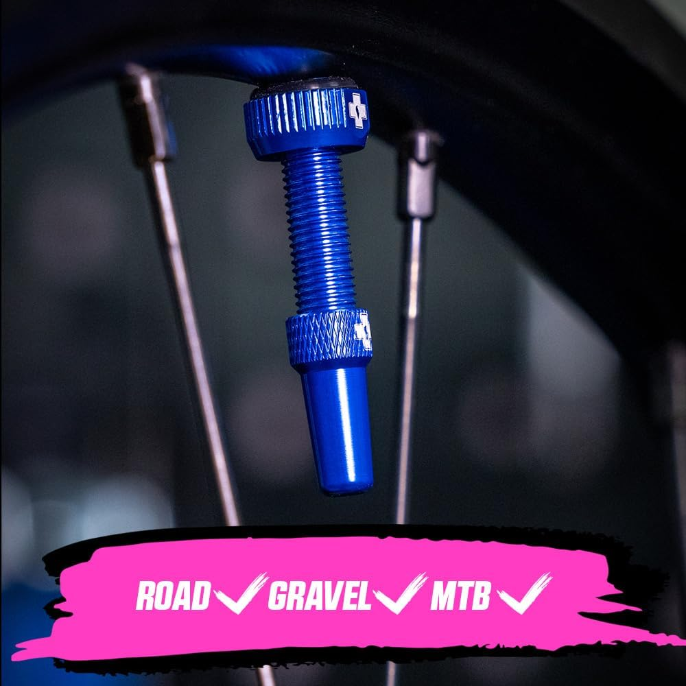 Muc-Off Tubeless Valves, Blue 44Mm - Dust Caps for Bikes with Valve Core Removal Tool - Presta Valve Caps for Tubeless Mtb/Road/Gravel Bikes