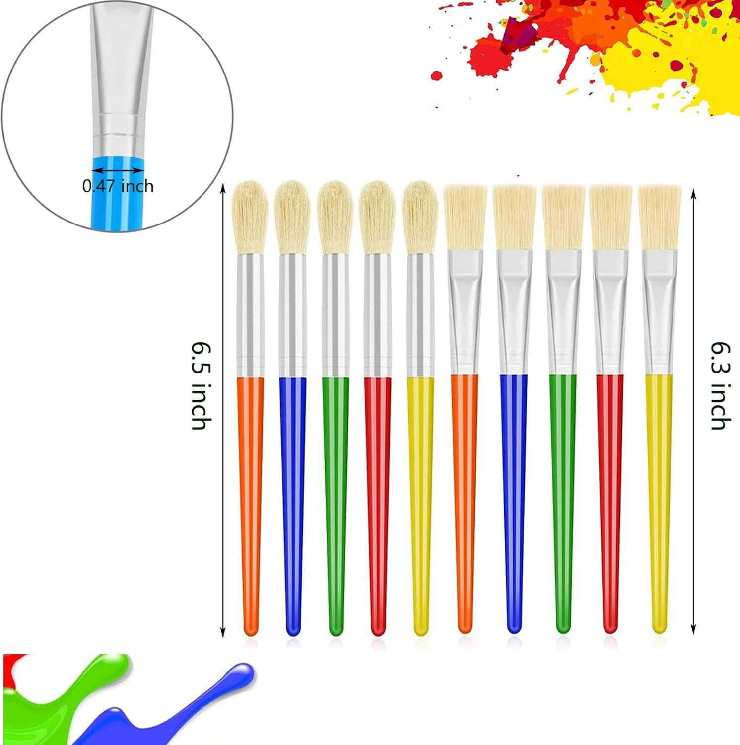 Lgqsunfa Paint Brushes for Kids,10 Pcs round and Flat Toddler Paint Brush for Preschool Children Painting Party Supplies,Washable and Acrylic Paint image number 2