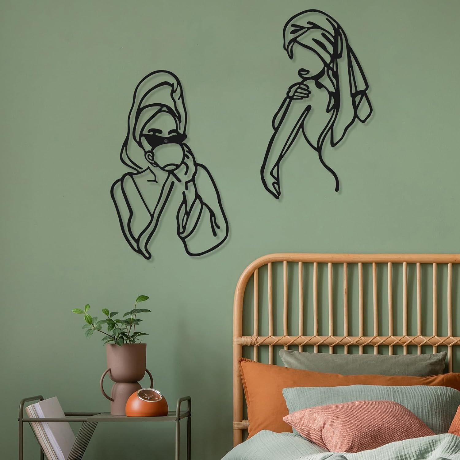 Photect 3 Pieces Metal Wall Art Decor Minimalist Abstract Woman Modern Line Drawing Female Single Home Hanging for Bedroom Kitchen Bathroom Living Room (Black, Romantic) image number 2