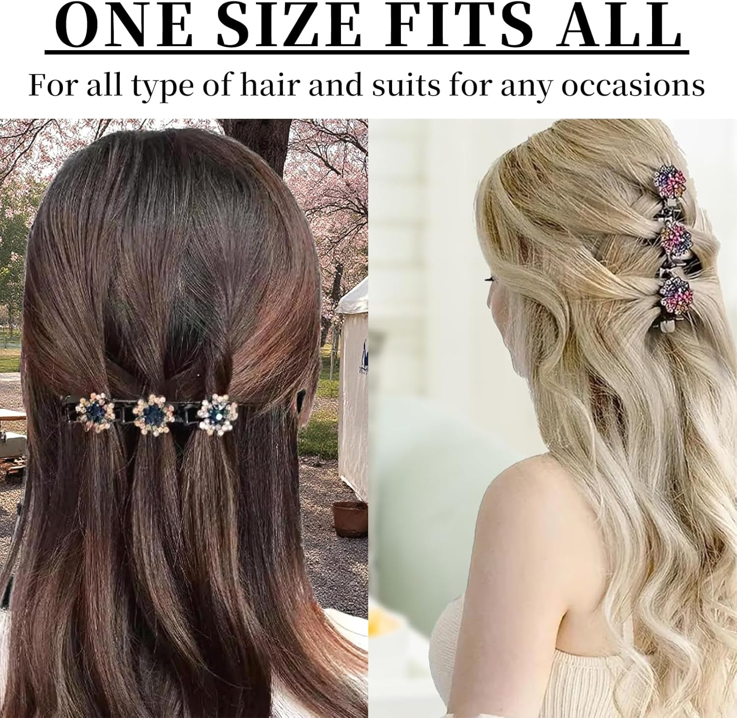 Pack of 4 Crystal Hair Clips Women - Flower Hair Clips, Five Leaf Clover Hair Accessories, French Hairpin, Flower Clip for Updo & Bridal Jewellery image number 2