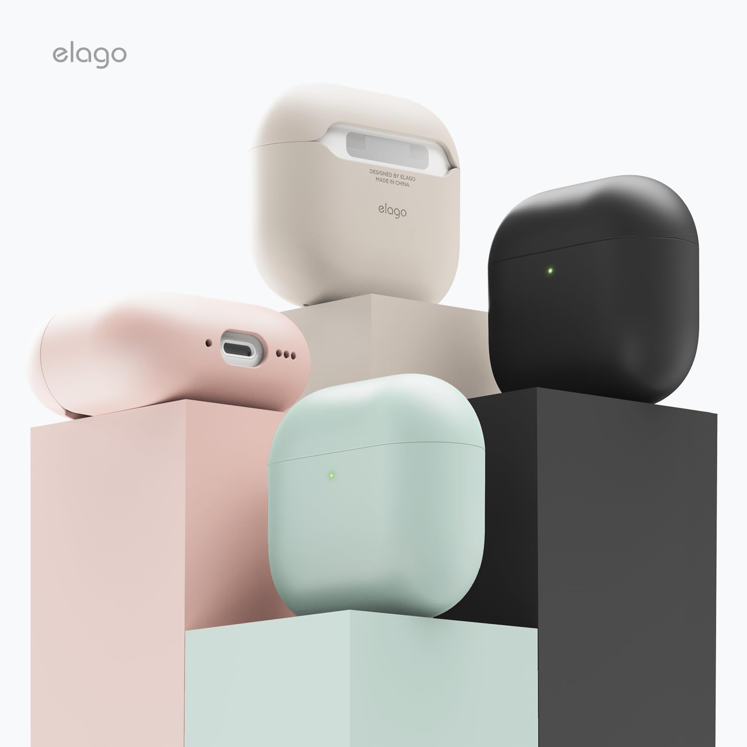 Elago Liquid Hybrid Case Compatible with Airpods 4Th Generation Case - Compatible with Airpods 4 Case Cover, Triple Layer Protection, Wireless Charging, Shock Resistant, Easily Cleaned (Stone) - Black image number 4